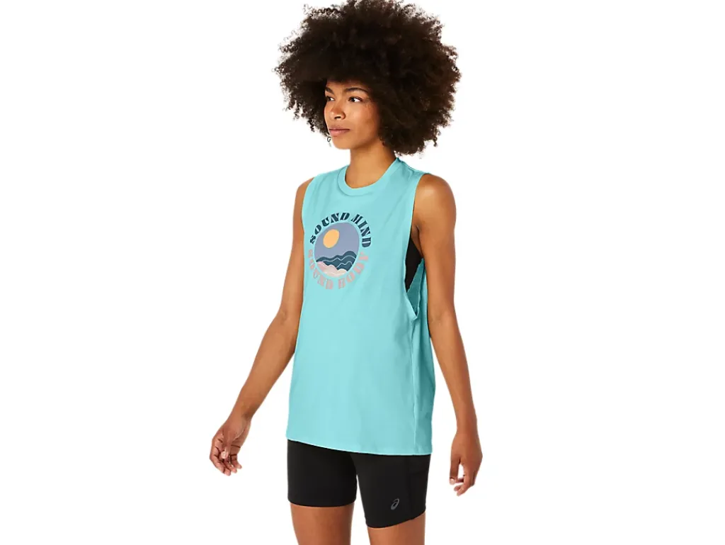 ASICS SUN IN THE SKY SLOGAN MUSCLE TEE-Women T-Shirts & Tops