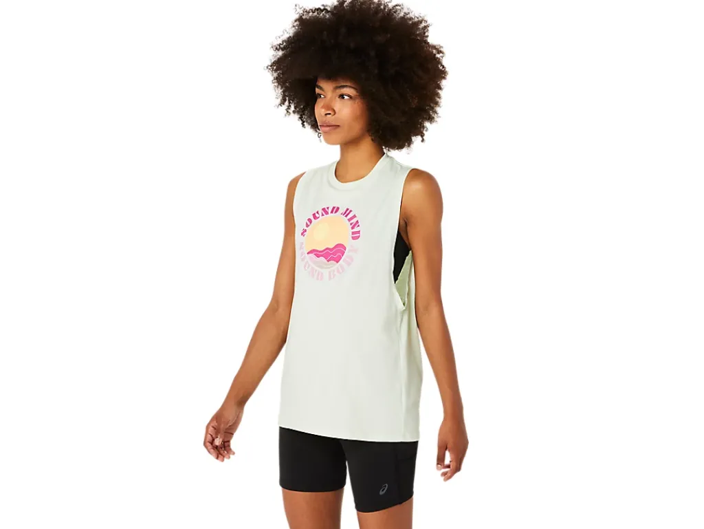 ASICS SUN IN THE SKY SLOGAN MUSCLE TEE-Women Extended Sizes|T-Shirts & Tops