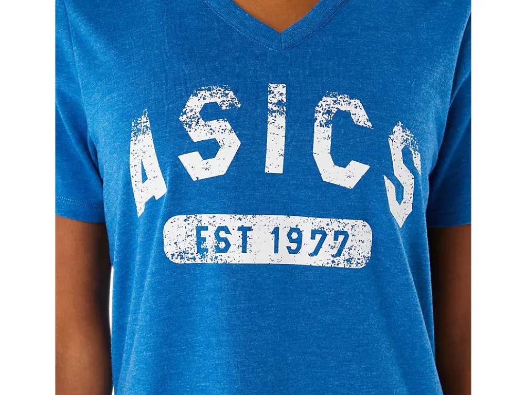 ASICS SHORT SLEEVE EST 1977 V-NECK TEE-Women T-Shirts & Tops