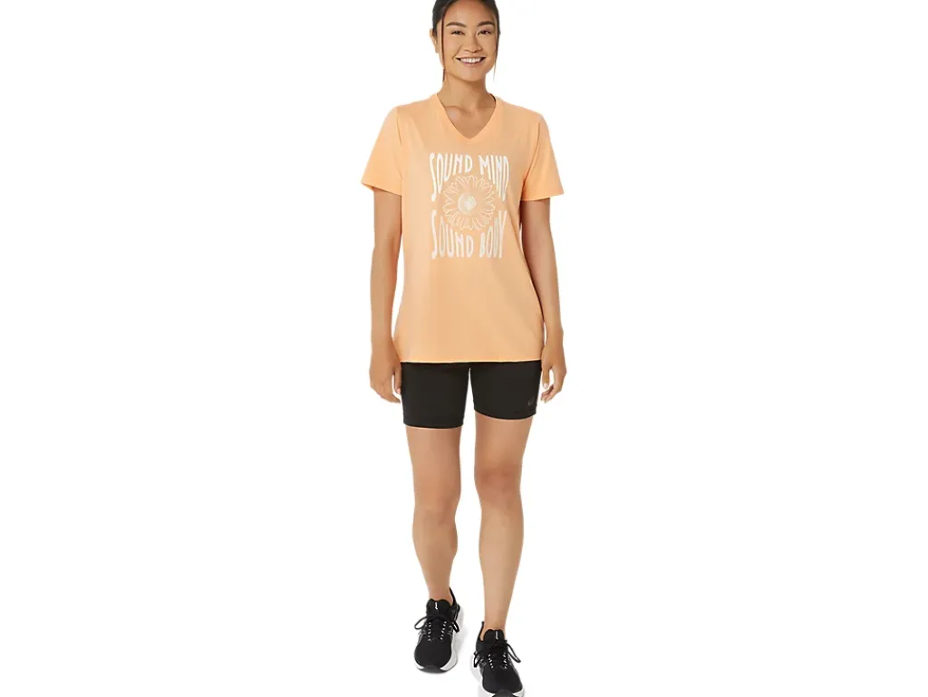 ASICS SUNFLOWER SLOGAN V-NECK-Women Extended Sizes|T-Shirts & Tops