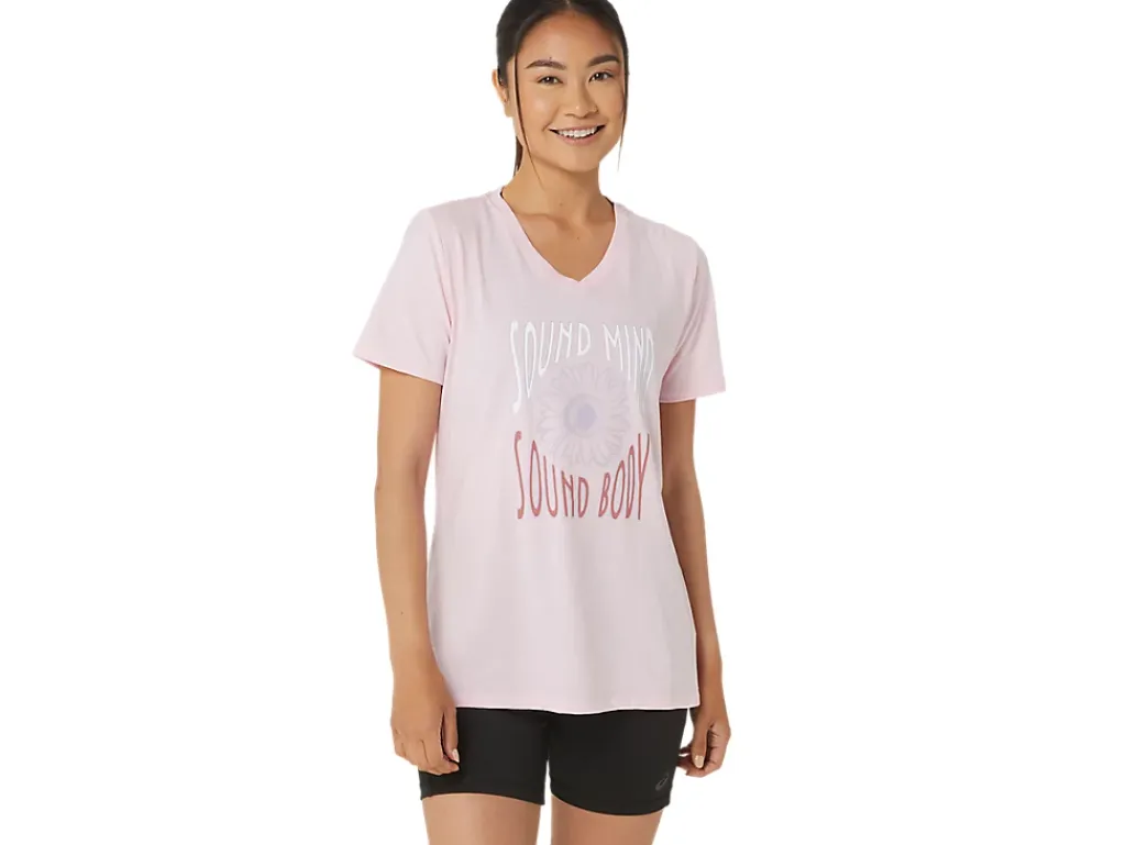 ASICS SUNFLOWER SLOGAN V-NECK-Women Extended Sizes|T-Shirts & Tops