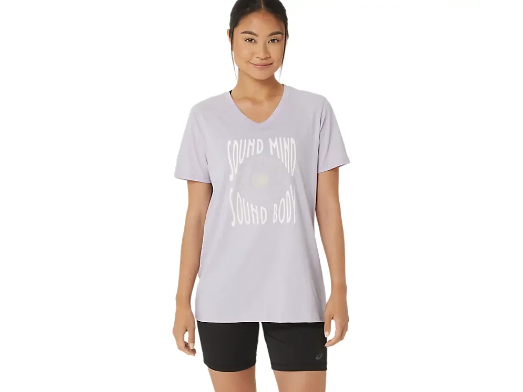 ASICS SUNFLOWER SLOGAN V-NECK-Women Extended Sizes|T-Shirts & Tops